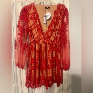 Red lace long sleeve dress